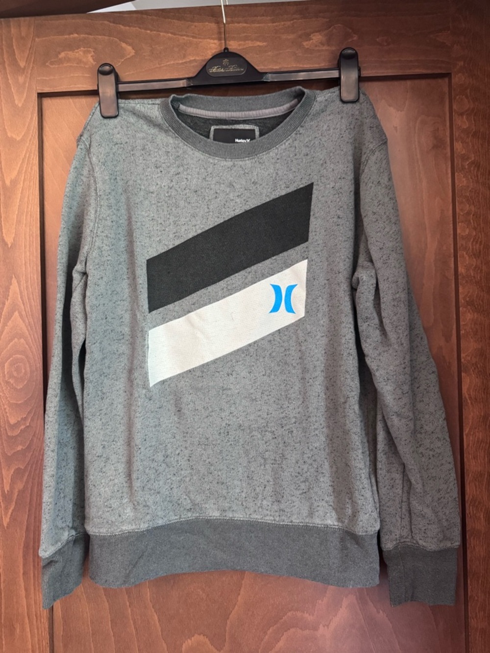 Hurley Gray Crewneck with Black and White Stripe and Blue Logo